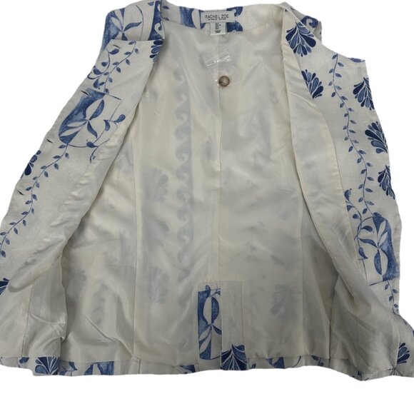 🌊 NWT Rachel Zoe Blue Ivory Linen Blend Baroque Print Top L 🌊 - Picture 6 of 8